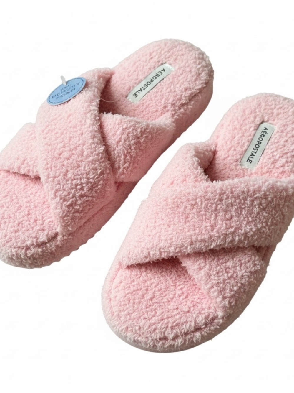 Aeropostale Pink Fuzzy Cross-Band Slide Slippers
